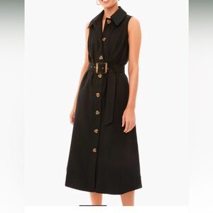 Tuckernuck Black Sleeveless Chamberlain dress- collared midi buttondown pockets